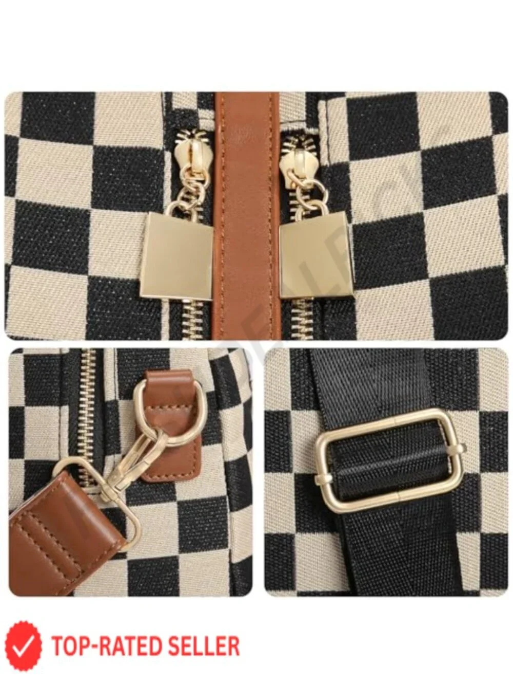 Small Checkered Backpack Purse for Women Canvas PU Fashion Daypack Travel Work